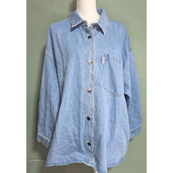 JCPenney x HARIBO Women's Denim Embroidered Lightweight Bear Shirt Jacket - Picture 3 of 10